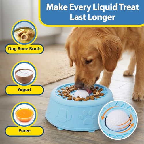 Slow Feeder Dog Bowls with Rolling Ball & Lick Mat for Dogs, Interactive Dog Enrichment Toy, Anti-Slip Puzzle Feeder for Yogurt, Bone Broth & Wet Food, Slow Eating Bowl for Small, Medium & Large Dogs - color: Light Blue