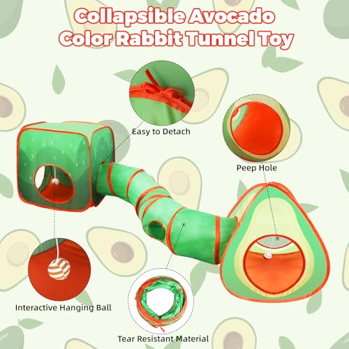 YUEPET Rabbit Tunnel & Cube Tent, Bunny Hideout, Guinea Pig Tunnel, Avocado - color: Avocado