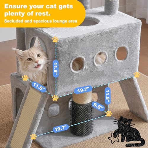 Hey-brother Cat Tree Tower with Multi-Level Platforms, Cozy Condos, MPJ085W - color: Light Gray, size: 71.5 Inches