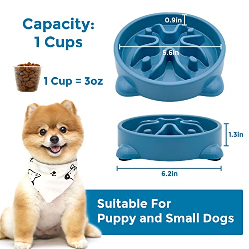 VANNON 2 Pack Slow Feeder Dog Bowls Non Slip Puppy Bowl Durable Dog Puzzle Feeder Bloat Stop Food Bowls for Puppy and Small Dogs, BPA Free, 1 Cup - color: A-Blue & Grey-Small-1Cup