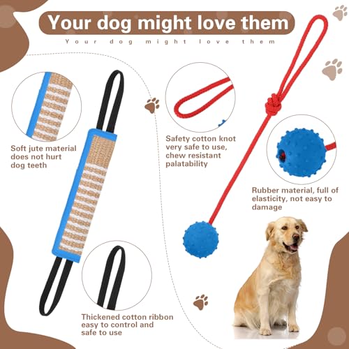 Leyndo 4 Pcs Dog Training Sleeve Set with Tug Pillow Stick Ball, Blue - color: as shown on the picture