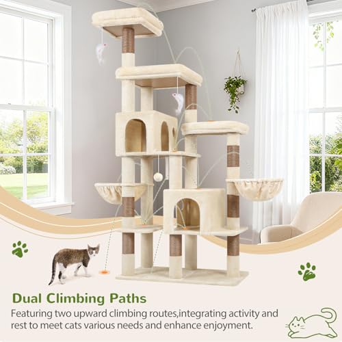 Globlazer 74in Large Sturdy Cat Tree for Large Cats, F74F, Beige - color: Beige