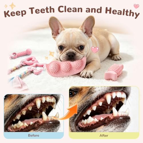 5 Pack Puppy Chew Toys for Small Dogs,Puppy Teething Toys for Small Puppies,Soft Rubber Dog Toys for Small Breed Interactive Chew Toys to Keep Them Busy (Pink) - color: Pink