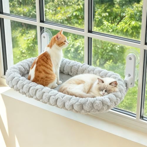 AMOSIJOY Foldable Cat Window Perch with Cloud-Soft Cushion Bed, XL Gray - color: Gray Bubble Cushion Bed, size: Extra Large