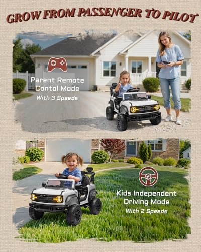 First Ride On Ford Bronco Raptor 12V Toddler Ride on Toys, Safe Kids Ride on Truck with Remote Control, Children Electric Cars with 4 Wheels Suspension, Radio, Music, Bluetooth (12V, White) - color: White, style: 12V