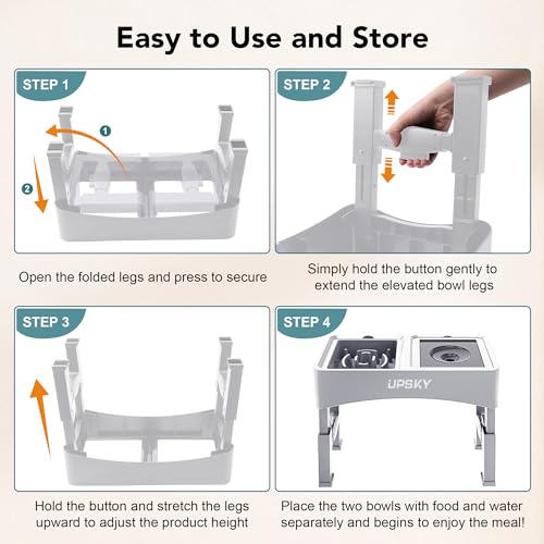 UPSKY 3-in-1 Elevated Dog Bowls Set with 4 Height Adjustable Stand, White - color: E-3-in-1 (White)
