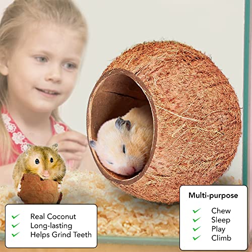 SunGrow Coconut Shell House for Gecko, Snake & Ball Python, Raw Coco Husk, Pet Hiding House, Climber or Chew Toy, for Reptiles, Amphibians (Coco Bowl)