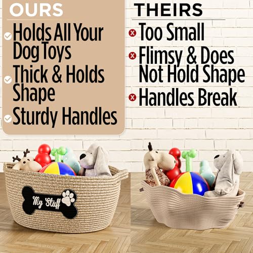 Dog Toy Basket, 100% Cotton Rope, Chew Proof, Sturdy Reinforced Handles