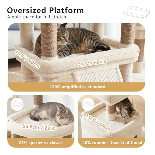 Heybly Cat Tree 72.4-Inch Anti-Tip Cat Tower with Spacious Perches HCT060MJ - color: Beige