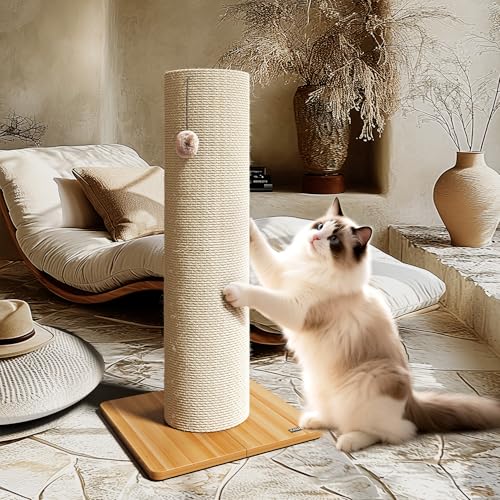 KAMABOKO 29.5" Cat Scratching Post, 7.5" Ultra-Large Diameter Natural Sisal Cat Scratch Post, Scratch-Resistant Tall Cat Scratcher for Indoor Cats, Protect Your Furniture, Beige, Pack of 1 - size: 1