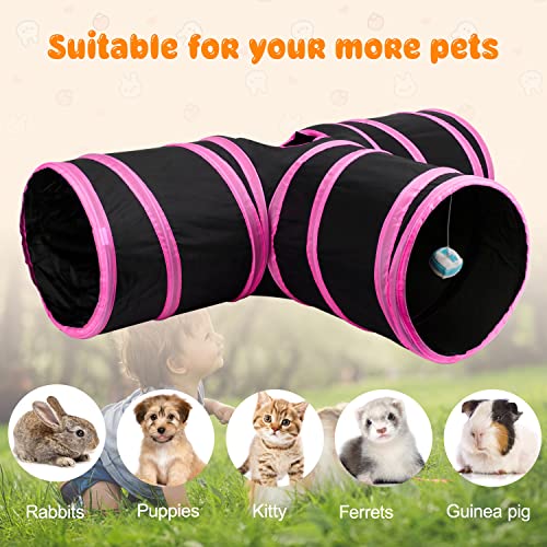 BWOGUE Bunny Tunnels & Tubes, 3-Way Collapsible Rabbit Hideout for Bunnies - color: Rose Red