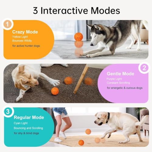 Moving Dog Toy, Interactive, Bouncing and Rotating, Silent Foam Material, IP54 Waterproof Rating, Smart Active Rolling, Stimulation Toys for Medium and to Keep Them Busy - color: Orange