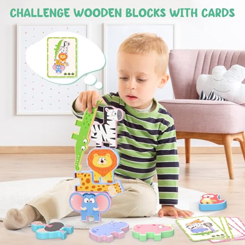 Zeoddler Montessori Toys for Toddlers, 10 Pack Wooden Animal Stacking Blocks, Sorting & Stacking Preschool Learning Activities, Gift for Boys, Girls - style: Animal