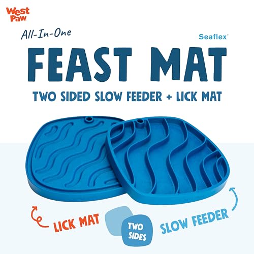 West Paw Seaflex Waves Feast Mat – All-in-One, Slow Feeder, Lick Mat – Encourages Foraging & Food Exploration - Engages Picky Eaters & Slow Feeding - Versatile – Easy to Clean, Non-Toxic - Marine - color: Marine, size: Waves