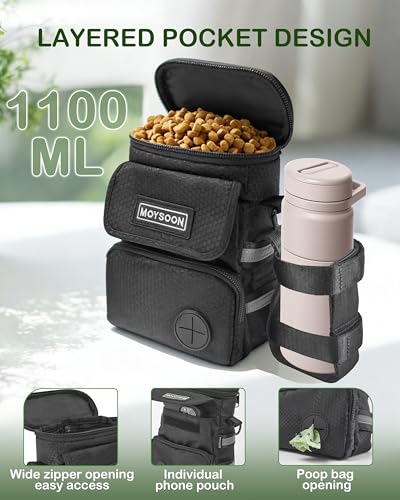 Dog Training Treat Pouch with Waist Belt & Shoulder Strap - Adjustable 3-Way Wear Waterproof Dog Walking Bag - Multi-Pocket Fanny Pack for Treats, Poop Bags & Accessories