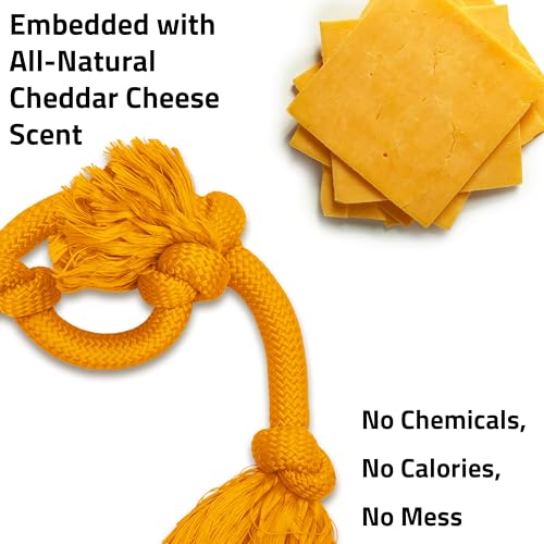 Playology Tug Rope Dog Toys for Large Breed Dogs - Mega Size, Cheddar Scent - size: Mega, style: Cheddar Cheese