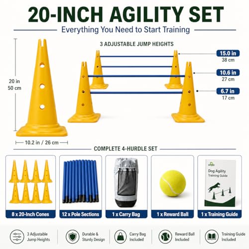 Dog Agility Equipment, 20-Inch Hurdle Set, 10.6 oz Weighted Cones - size: 20-Inch-Yellow