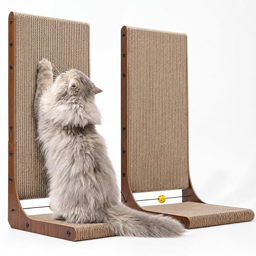 FUKUMARU Cat Scratcher 2 Packs, 25 Inch Cat Scratching Boards, L Shaped Pad - size: 2 Pack 25 in Walnut Color