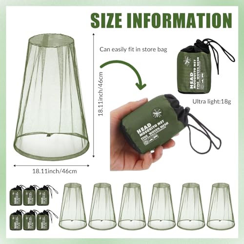 HESTYA 6pack Mosquito Bug Head Net Mesh for Camping Hiking, Green - color: Green