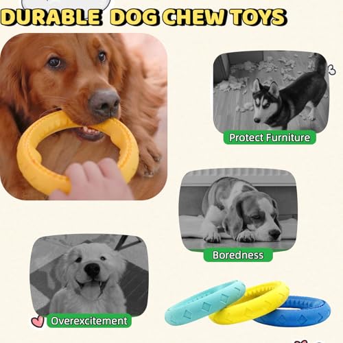3Pcs Tough Durable Ring Toy for Dogs Tug Ring Strong Rubber Dog Fetch Toy for Small Medium Breeds Pack of 3