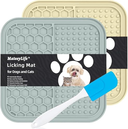 MateeyLife Lick Mat for Dogs & Cats, Slow Feeder Licking Pads for Boredom - color: Gray&Beige, size: 6"x6"