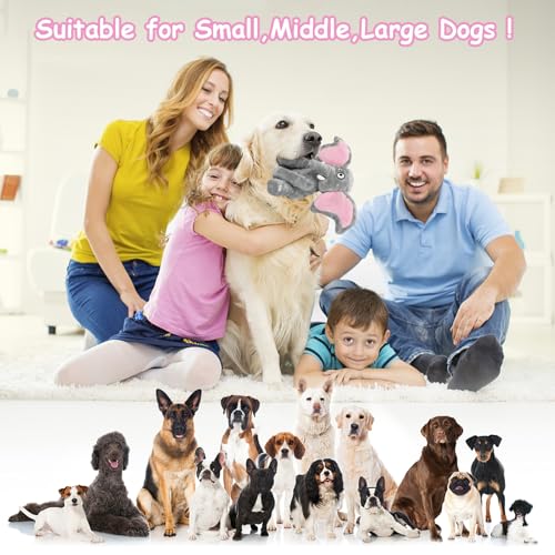 Letsmeet Plush Large Dog Toys with Squeaker and Crinkle Paper, Interactive Puppy Chew and Teeth Cleaning Toy, Pet Toys for Small, Medium and Large Dogs - style: Elephant