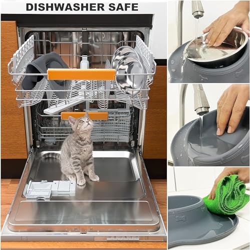 AsFrost Dog Food Bowls Stainless Steel Dog Food & Water Bowl Set with No Spill Non-Skid Silicone Mat, Dog Dishes Pet Feeding Bowls for Small Medium Large Sized Dogs Cat Puppy Food Bowl, Grey, 4 Cup - color: Grey, size: 4¾ Cup/38 oz each