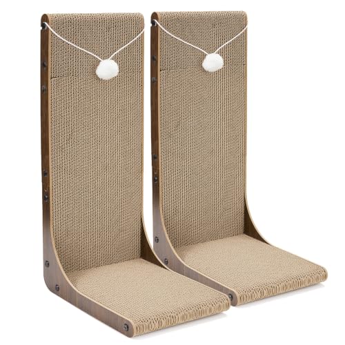 2-Pack L-Shaped Cat Scratching Board Cardboard Cat Scratcher - size: 23.6 Inch 2-Pack Walnut Color