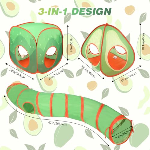 BWOGUE Bunny Tunnels & Tubes, 3-in-1 Collapsible Rabbit Hideout Toy Set - color: Avocado