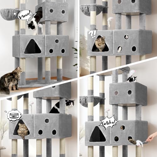 Globlazer Extra Large Cat Tower for Big Cats 20 lbs, 81in, F81, Light Grey - color: Light Grey