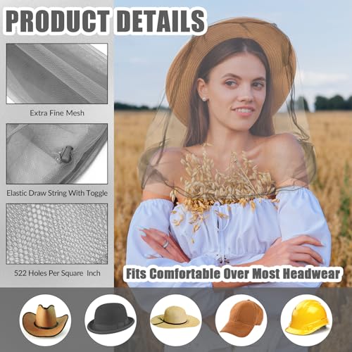 HESTYA 6pack Mosquito Bug Head Net Mesh for Camping Hiking, Grey - color: Gray