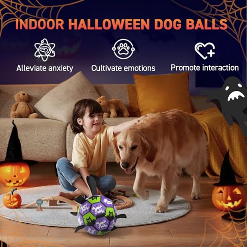 QDAN Halloween Dog Toys Balls with Straps, 8 Inch Large Dog Herding Balls - color: Halloween, size: Large Size 3 (8 Inch)