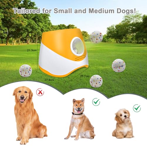 Automatic Dog Ball Launcher for Small to Medium Dogs, 2.2 Inch ETPU Dog Ball Thrower, 3 Distance Adjustable 19-39 Ft Interactive Dog Toy, Mental Stimulating Puppy Toy with 4 ETPU Balls (Orange) - color: Orange