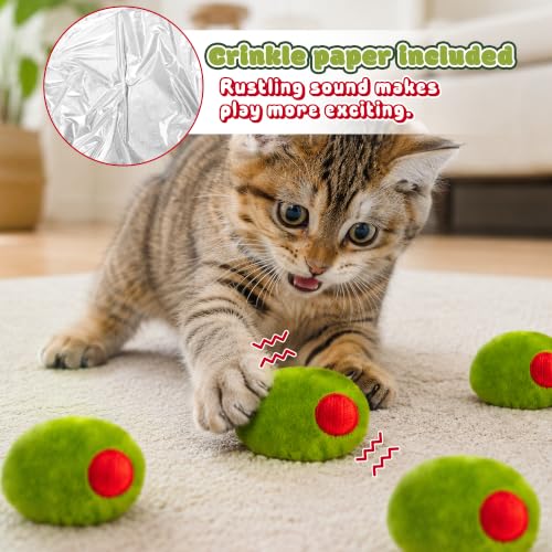 5Pcs Olive Catnip Crinkle Paper Sound Toys for Cat, Catmint Cat Toy Gift - style: Olive (with Crinkle Paper)