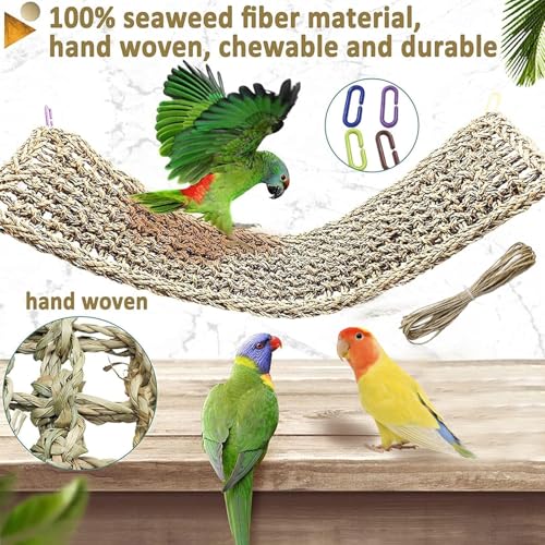 Bird Seagrass Mat 16 × 7" Parrot Natural Grass Woven Net Hammock Parakeet Climbing Rope Ladder Mat Chew Toys Cage Accessories for Pigeon Cockatiel Conure Budgie Cockatoo Rat Hamster - size: 1Pc 16" × 7"