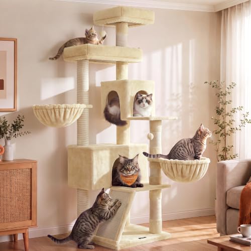 Feandrea Cat Tree, 68.5-in Tall Cat Tower, Multi-Level Condo, Beige - color: Beige
