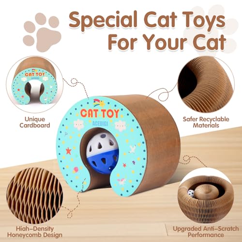 Extensible Magnetic Cat Scratcher Cardboard Toy with Bell Ball - size: 1 Pack