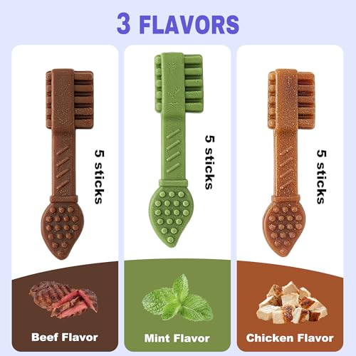 PETPHABET Dental Chews for Dogs, 3 Flavor Variety Pack, 15 Count
