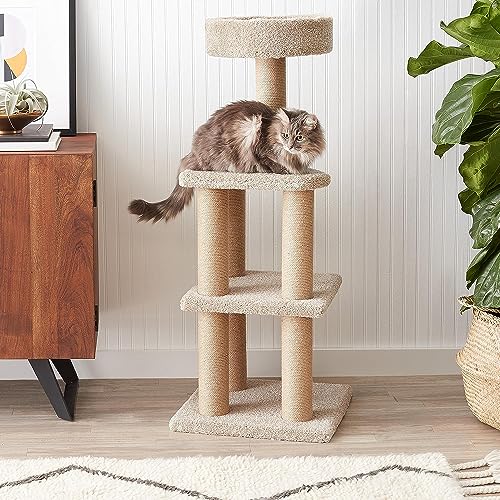 Amazon Basics Cat Tree Tower - Multi-Level Climbing Activity Center for Indoor Cats & Kittens with Scratching Posts, Platform, Jute Rope, Large (45.9"H), Beige - size: Large