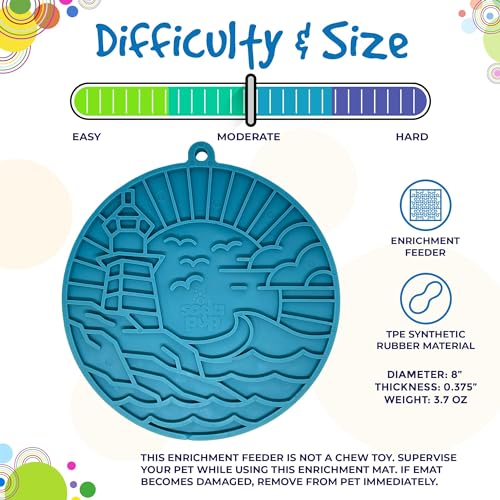 SodaPup Lighthouse eMat – Durable Enrichment Feeder with Suction Cups Made in USA from Non-Toxic, Pet-Safe, Food Safe Rubber for Mental Stimulation, Avoiding Overfeeding, Calming, & More - color: Lighthouse eMat Sea Foam Blue