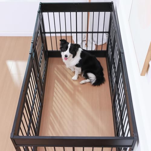 Furniture Style Dog Playpen, 35.4" Tall Indoor Dog Pen with Wood Panels - color: Black, style: 6 Panels (35.4" High)
