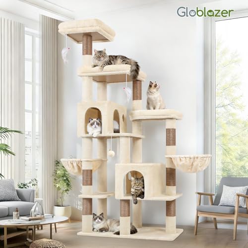 Globlazer 74in Large Sturdy Cat Tree for Large Cats, F74F, Beige - color: Beige