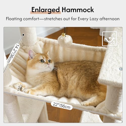 XXL Cat Tree Tower 70”with Oversized Bed, Hammock, 2 Condos - color: Beige, size: XXL-70"