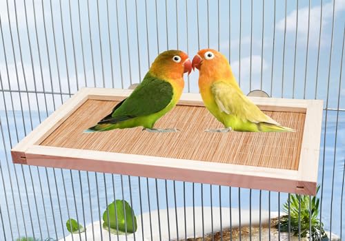 11.8×7.1 Inches Bird Perch Stand Platform, Natural Wooden and Bamboo Small Animals Cage Accessories, Suitable for Parrot Parakeet Cockatiel Rat Hamster Guinea Pig Conure Chinchillas