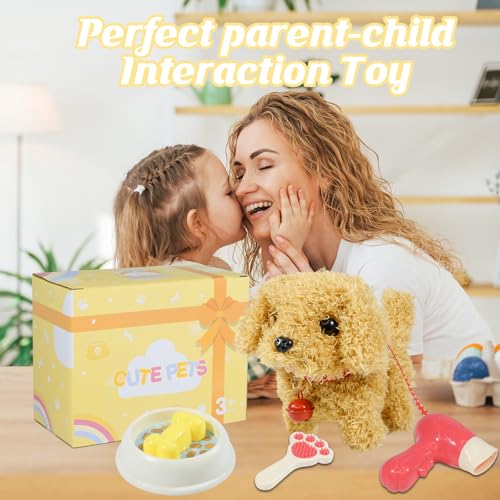 Plush Toys Walking Dog Toys that Can Walk, Bark and Wag Tail,Interactive Electronic Pet Toys Puppy with Leash,Easter Christmas Birthday Gift for Toddlers Kids - color: Teddy Dog