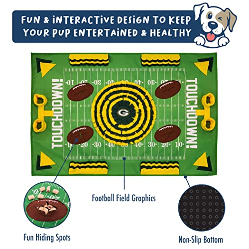 NFL Green Bay Packers Dog Snuffle Mat – Interactive Pet Slow Feeder, Football Field Design Food Puzzle Toy for Dogs & Cats, Foraging Activity Mat for Smarter Feeding - color: GREEN BAY PACKERS