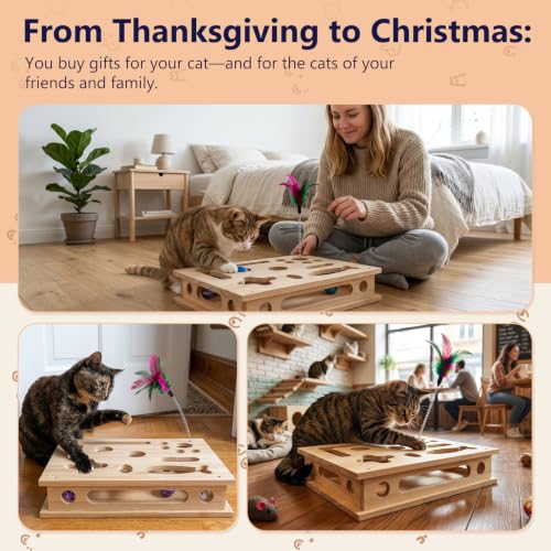 Wooden Cat Scratch Puzzle Enrichment Box,Interactive Cat Slow Feeder Maze Puzzle Toy,Durable Mental Stimulation Enrichment Toy.Relieve Boredom & Reduce Destructive Behaviors - style: Large 11.8×15.4IN