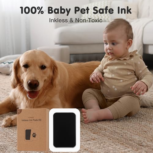 Inkless Paw Print Kit for Dogs,Cats & Babies,Clean Touch Dog Nose - color: Black Pad,Black/Natural Wood Frame, size: 4-Pack,Large