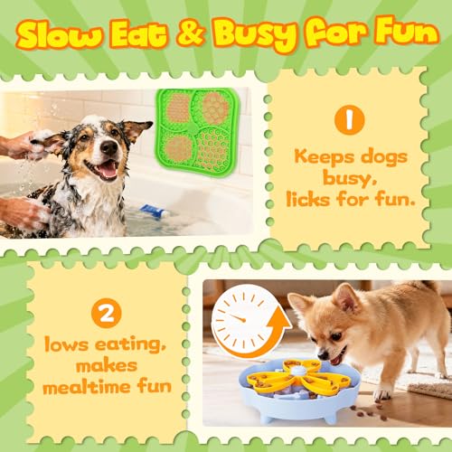 Forfon Slow Feeding Enrichment Set with Lick Mat & Puzzle Toy - color: Curated Dog Puzzle Toys
