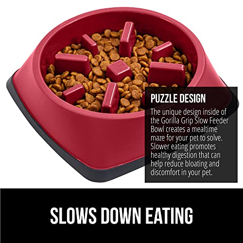 GORILLA GRIP® Patented Slow Feeder Dog and Cat Bowl, BPA Free, 1 Cup Red - color: Red, size: 1 Cup